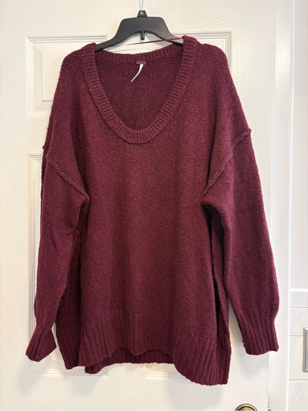 Free People Deep Burgundy Oversized V-Neck Sweater